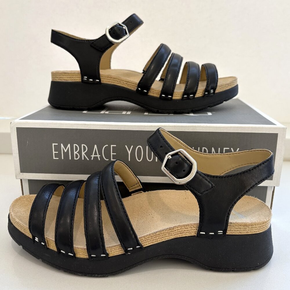 Dansko Roxie Sandals Nappa Leather Strappy Black Size 37 US 7 NEW - Picture 2 of 7